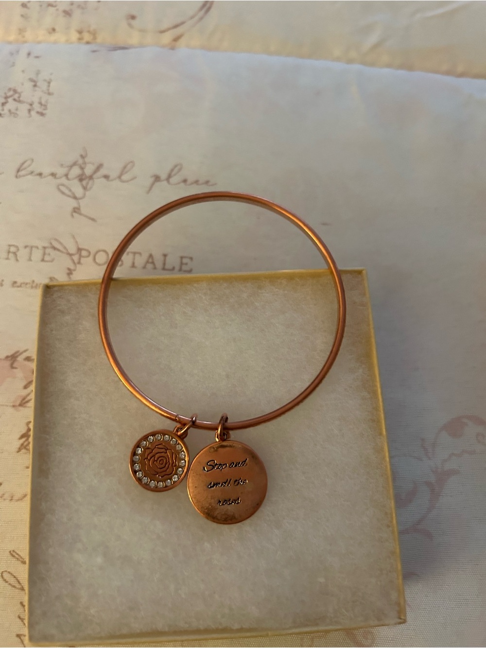 Copper Tone Inspirational Charm Bangle Bracelet - Women Jewelry